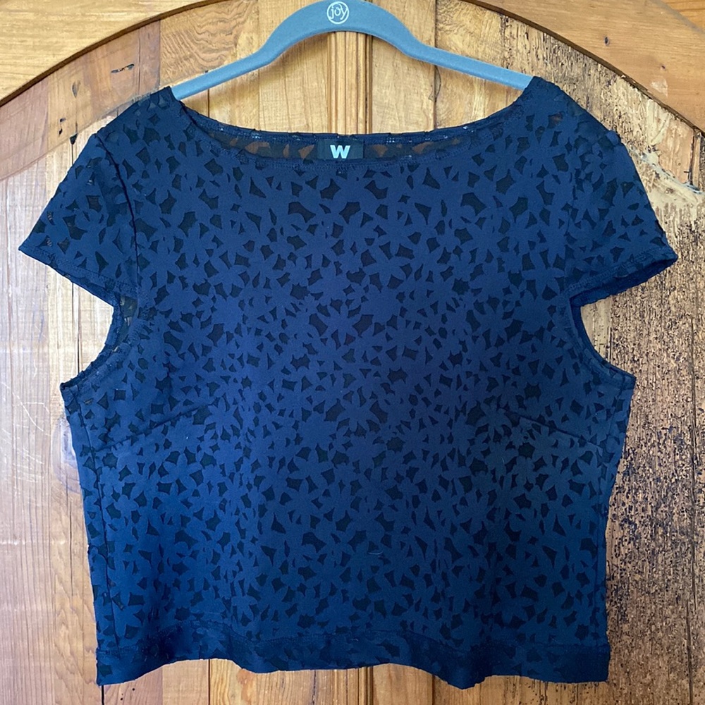 Navy Blue Short Sleeve Burn Out WORTH Blouse.